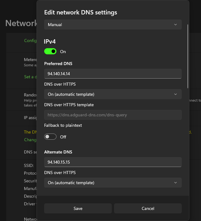 Configuração de DNS do Windows 11 com Adguard